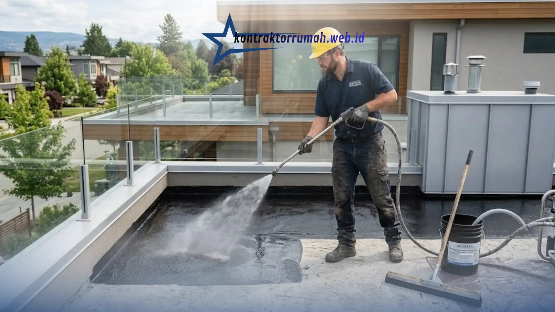 Aplikasi waterproofing pada dak beton rumah oleh kontraktor renovasi