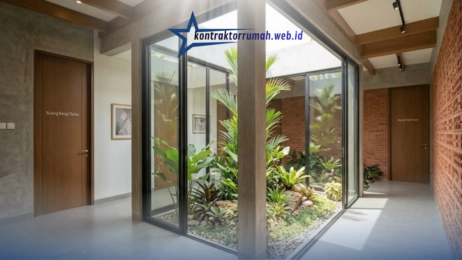 Desain inner courtyard minimalis pada rumah 3 kamar