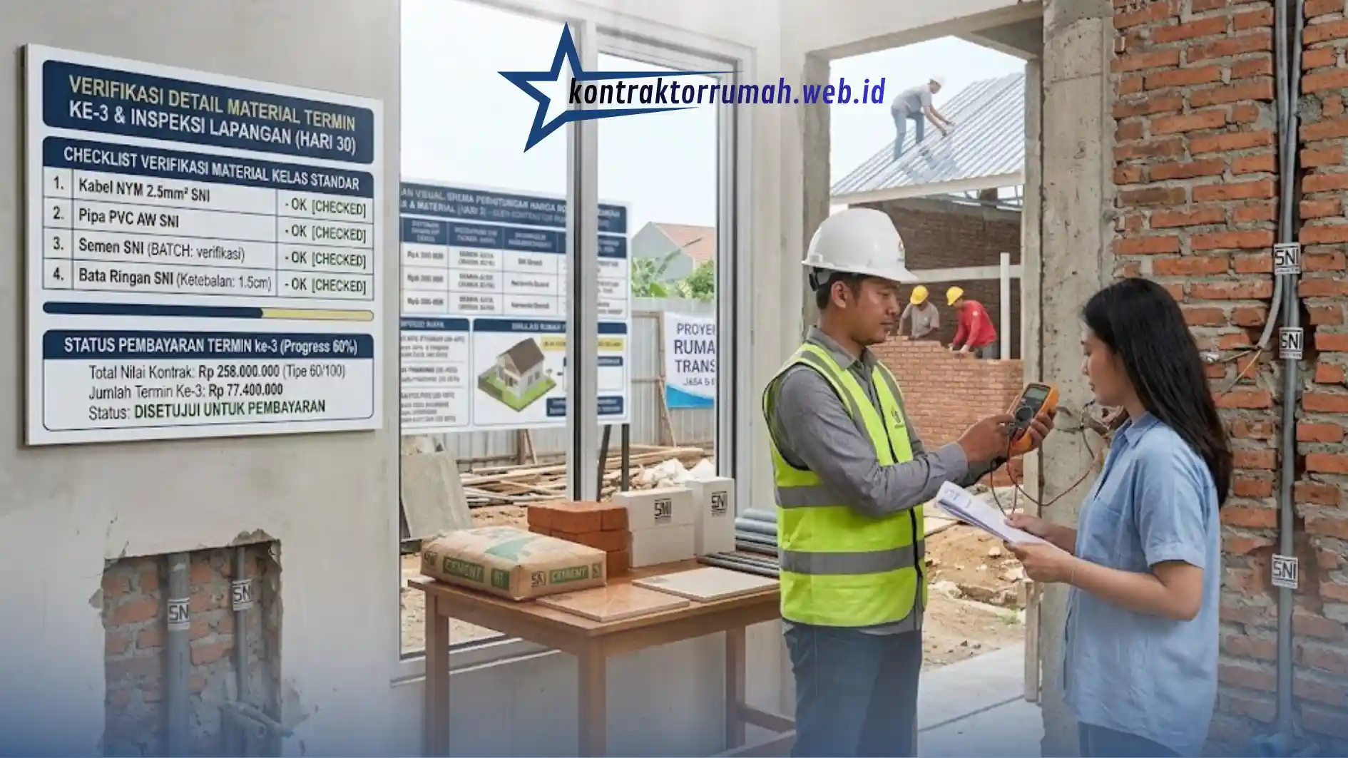 Inspeksi spesifikasi material dan pembayaran termin proyek bangun rumah