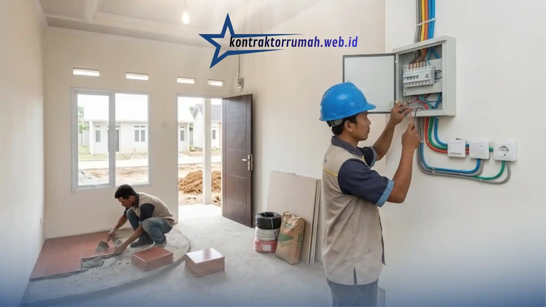 Proses instalasi listrik dan pemasangan lantai rumah subsidi