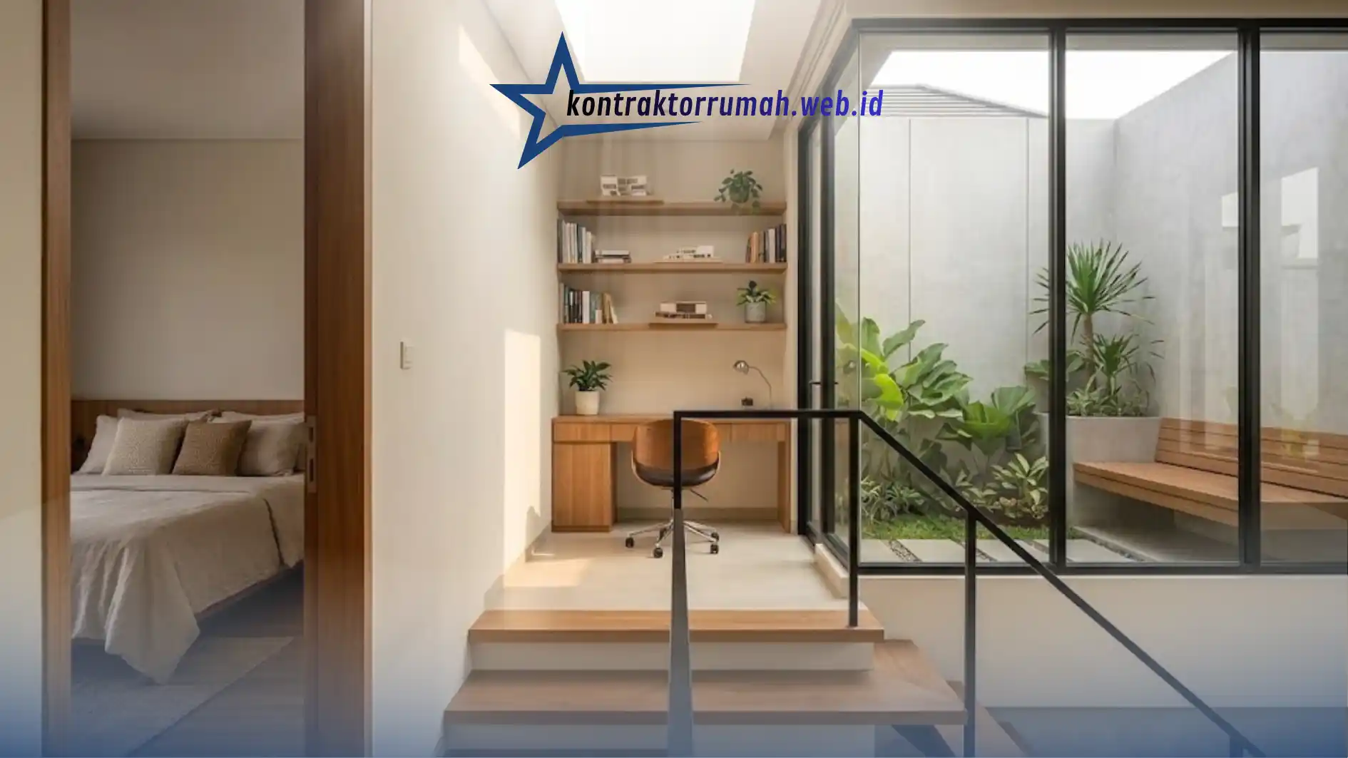 Interior lantai 2 rumah modern dengan area kerja pribadi yang tenang