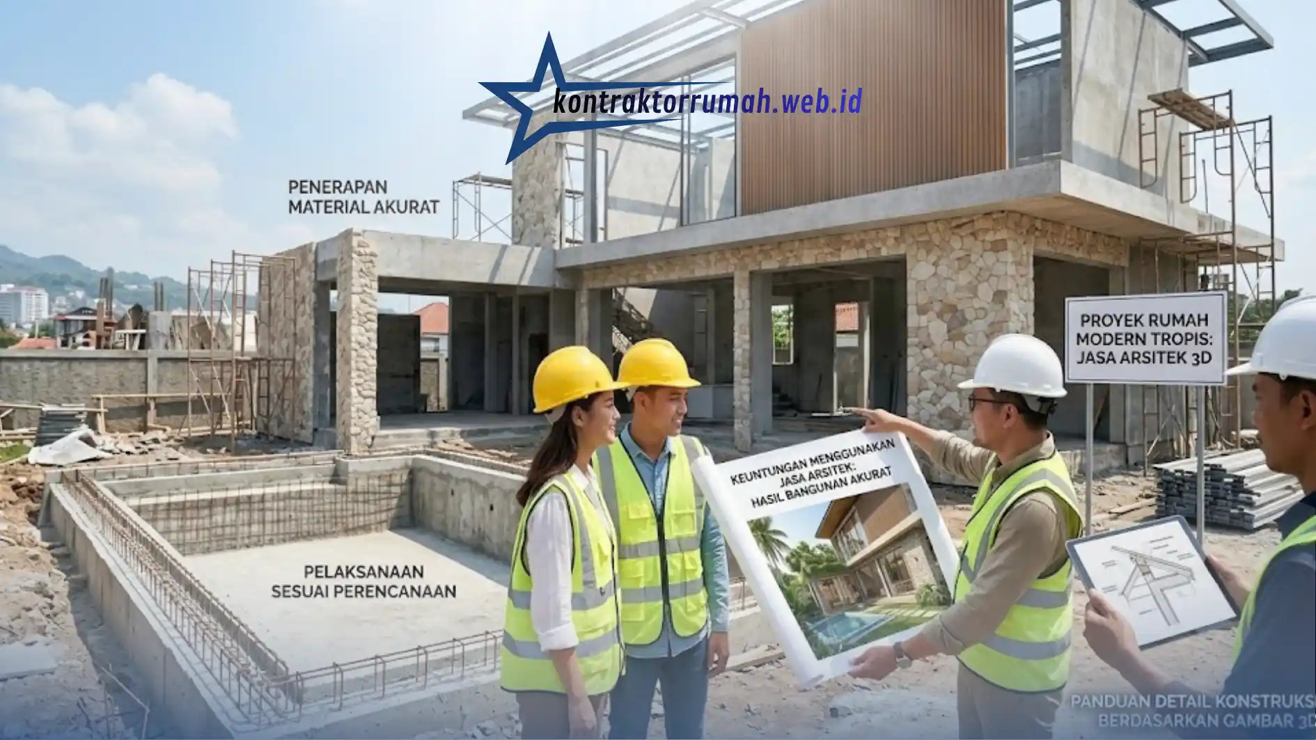 Pembangunan rumah sesuai gambar desain 3D dari jasa arsitek